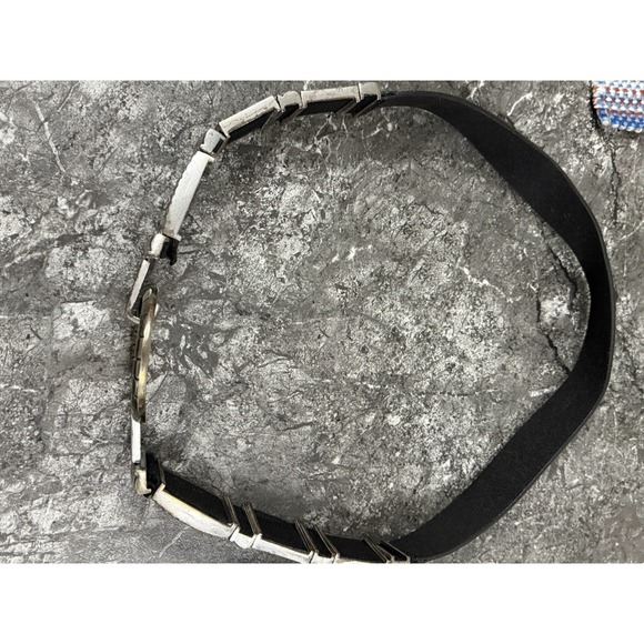 Vintage Chicos Chunky Metal Silver Tone Belt Womens M Leather Art To Wear Boho - Picture 3 of 8